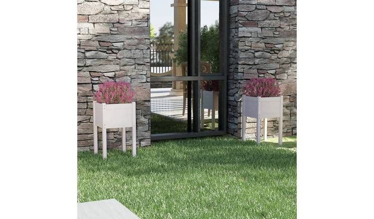 Walplus Pack of 2 Wood Garden Planter - White - 40 x 40 x 70 cm