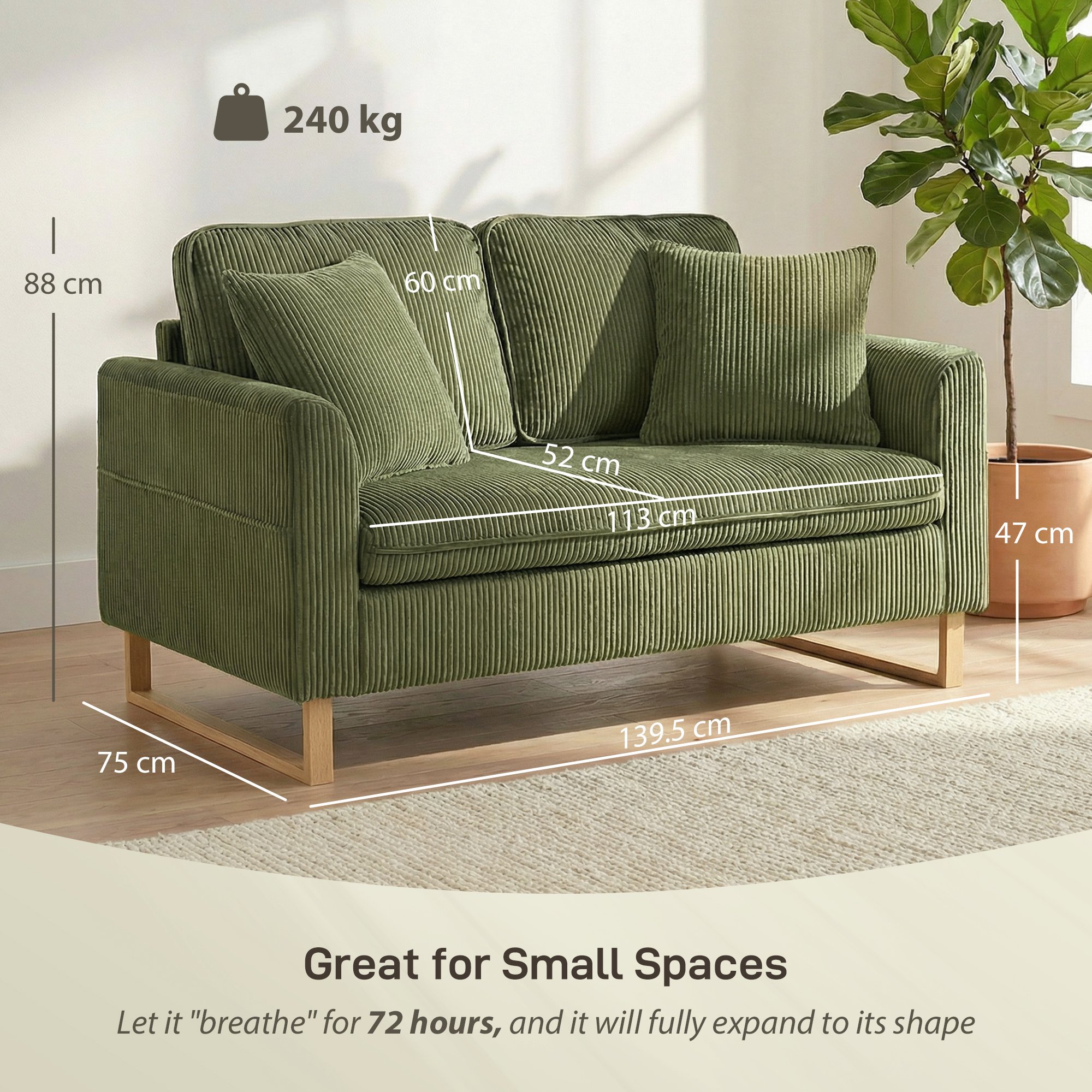 HOMCOM 2 Seater Metal Sofa with Spring Cushions - Green - Image 7