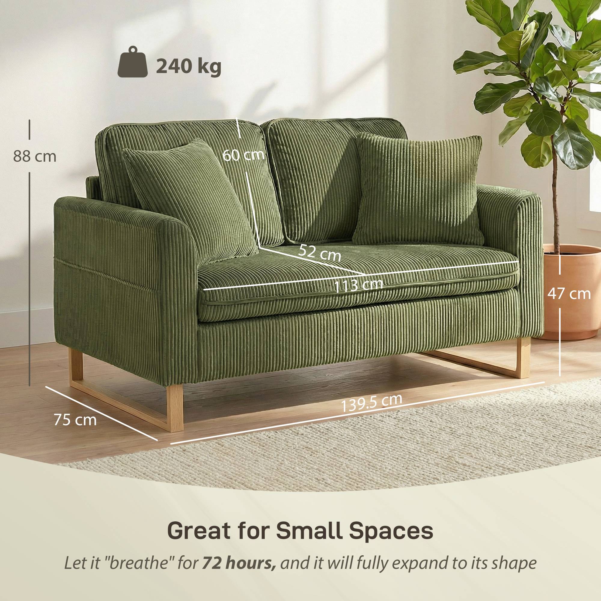 HOMCOM 2 Seater Metal Sofa with Spring Cushions - Green - Image 7