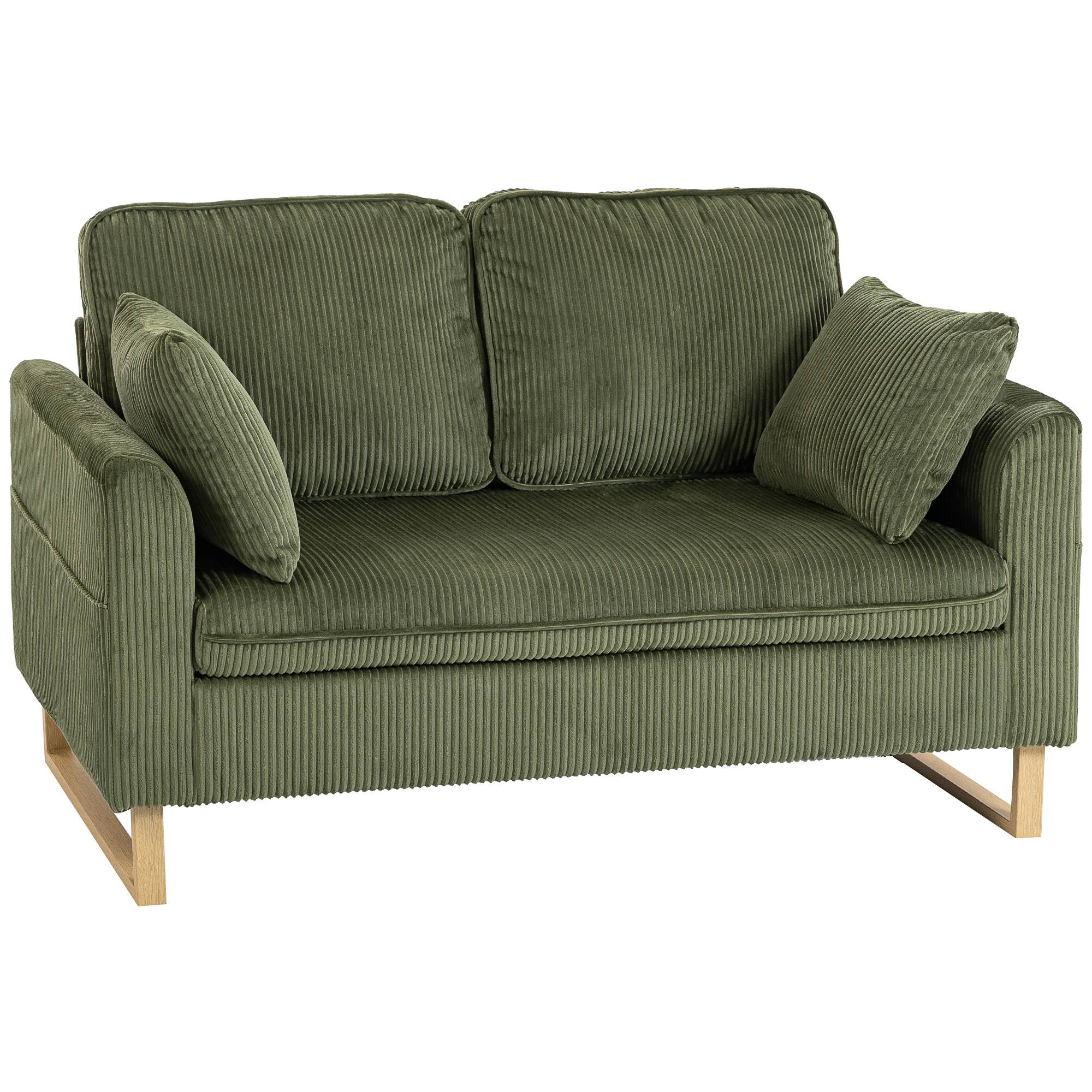 HOMCOM 2 Seater Metal Sofa with Spring Cushions - Green - Image 1