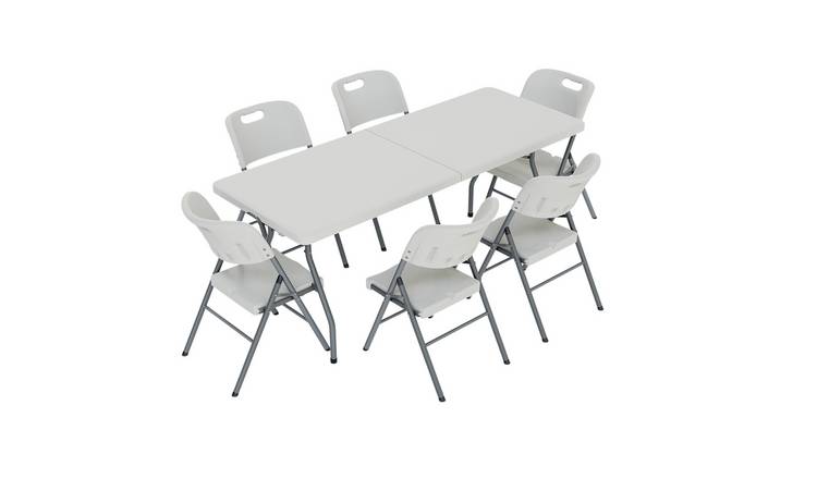 Home Vida 6ft Folding Table & 6 Chairs Dining Set - White