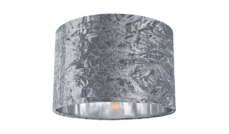 Happy Homewares Silver Crushed Velvet with Shiny Silver Inner Lampshade - 30cm