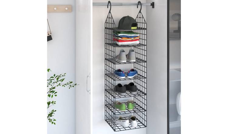 Walplus Hanging Closet Organiser with 7 Shelves - Grey - 31 x 31 x 113 cm