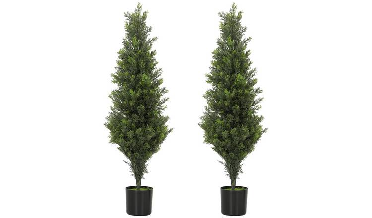 HOMCOM Set of 2 3FT Artificial Cypress in Weighted Pot - Green