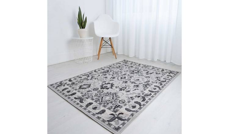 Mega Flooring Grey Traditional Bordered Rug - 80 x 150cm
