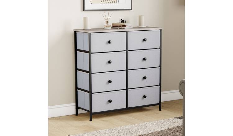 Vida Designs Chorley 8 Drawer Fabric Drawer Chest - Beige & Grey