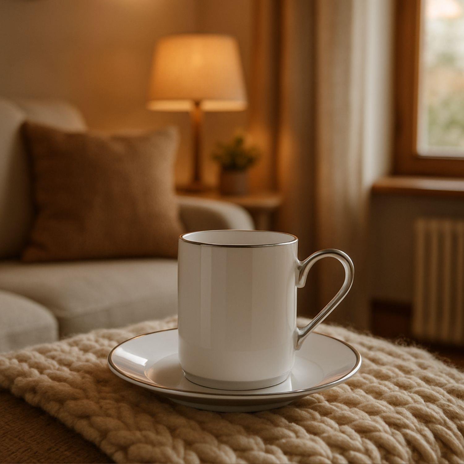 LAS International Palazzo 100ml Porcelain Coffee Cup & Saucer - Pearl Platinum - Image 4