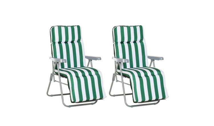 Outsunny 2 pcs Folding Garden Chairs - Green Stripe