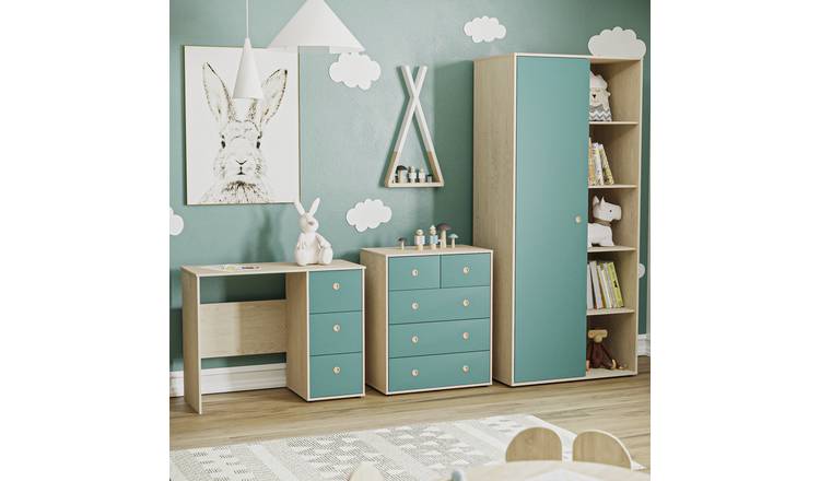Junior Vida Neptune Bedroom Set (Desk, Drawer Chest, Wardrobe) - Blue & Oak