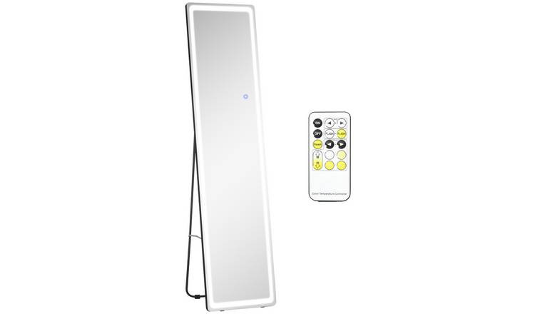 HOMCOM Remote Control Freestanding Floor Mirror with LED Lights - Silver