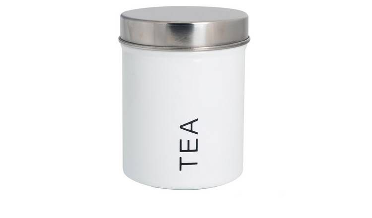 Harbour Housewares Round Metal Kitchen Tea Canister - White