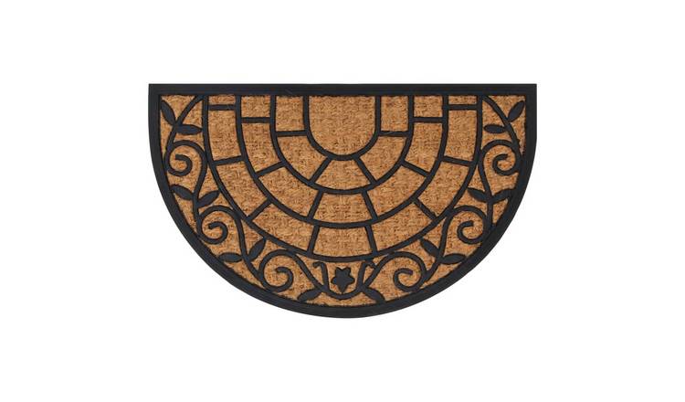 Walplus Half Round Coir Door Mat - Black and Brown - 45 x 75 cm