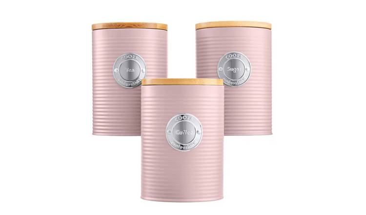 Cooks Professional 3 Piece Ribbed Kitchen Storage Set - Pink/Silver