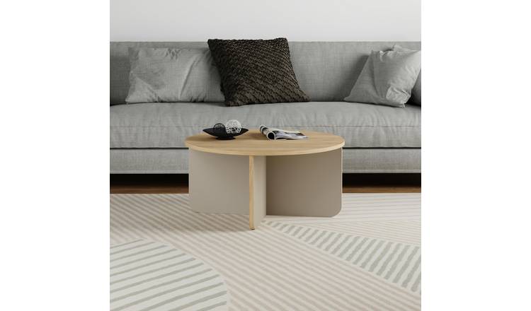 Decortie Hillary Round Melamine Particleboard Coffee Table - Oak & Sandstone