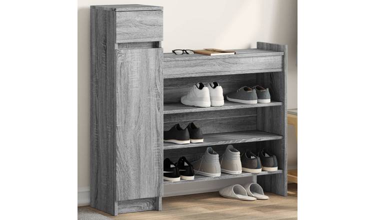 Walplus Engineered Wood Shoe Cabinet - Grey Sonoma - 100.5 x 28 x 100 cm