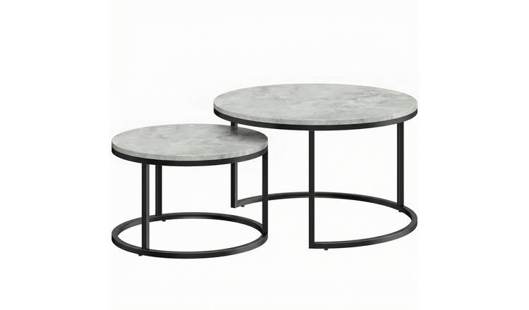 HOMCOM Round Coffee Table Set of 2 with Steel Frame - Marble Grey