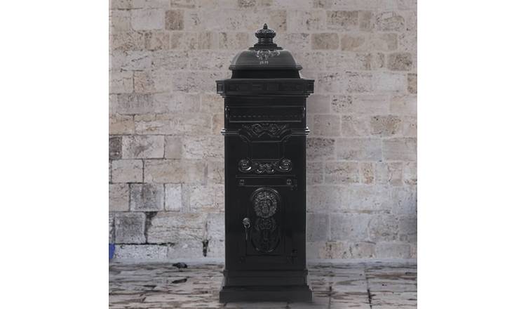 Walplus Pillar Letterbox Vintage Style Rustproof - Black - 35.5 x 32 x 102.5 cm
