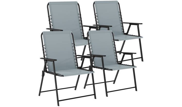 Outsunny Set of 4 Textilene Foldable Garden Chair with Armrest - Light Grey