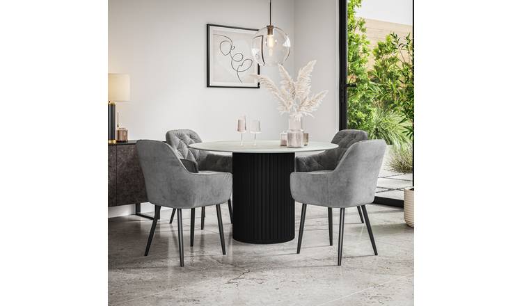 Furniture Online Arlo Anika Marble Top w Blk Legs Dining Table & 4 Grey Chairs