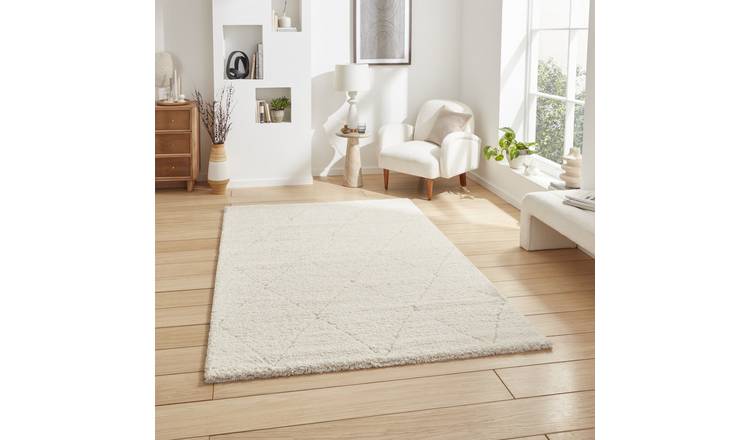 Mega Flooring White Shaggy Geometric Rug - 160 x 230cm