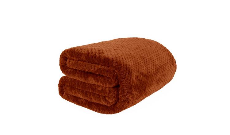 OHS Waffle Fleece Blanket Throw 150 x 200cm - Rust