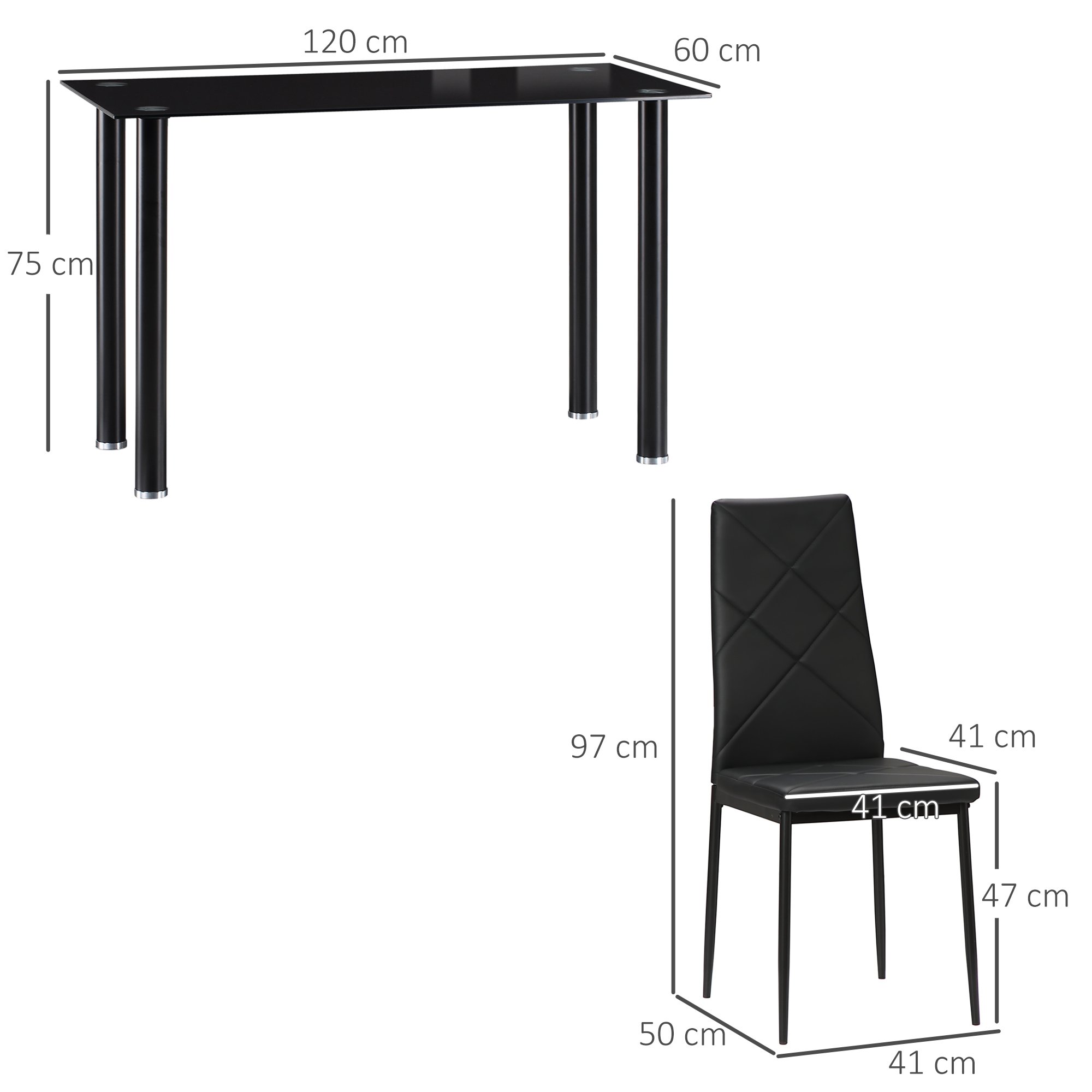 HOMCOM 5 Piece Glass Dining Table with Faux Leather Chairs Set - Black - Image 8