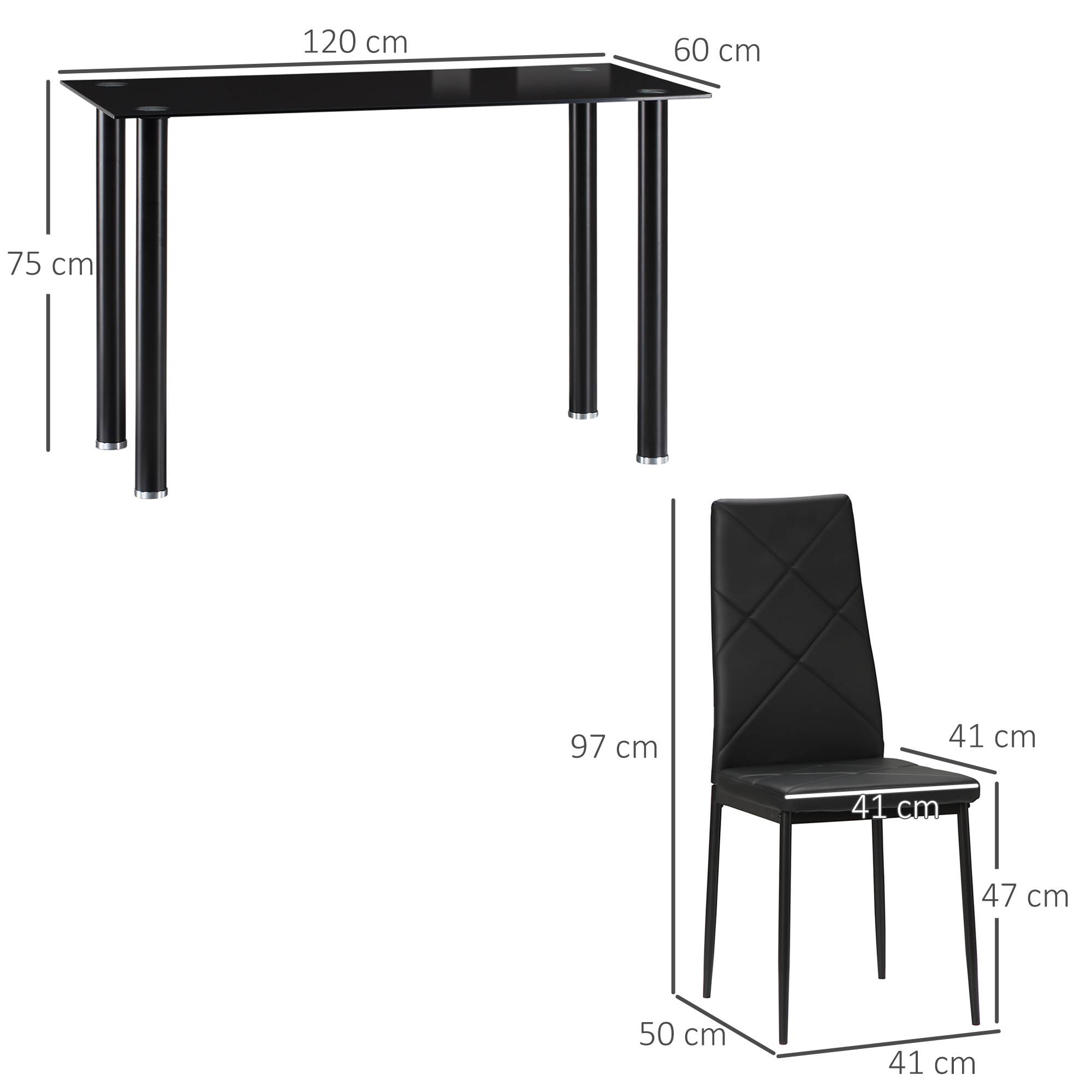 HOMCOM 5 Piece Glass Dining Table with Faux Leather Chairs Set - Black - Image 8
