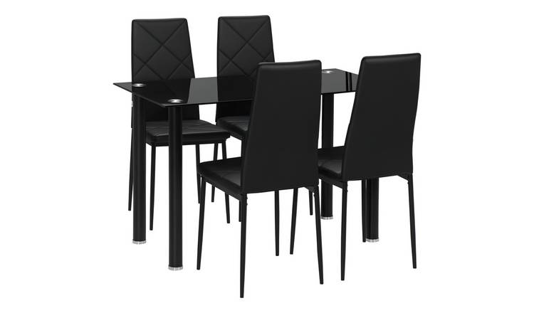 HOMCOM 5 Piece Glass Dining Table with Faux Leather Chairs Set - Black