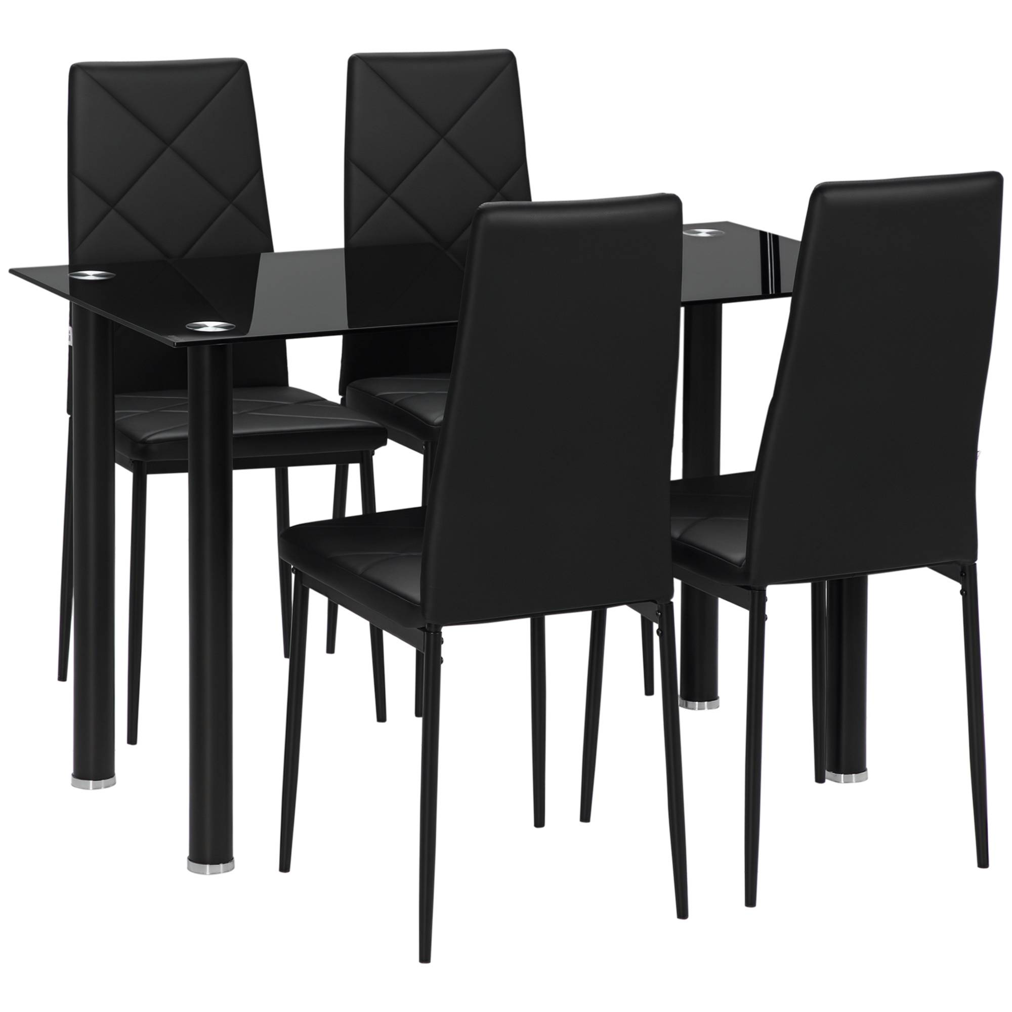 HOMCOM 5 Piece Glass Dining Table with Faux Leather Chairs Set - Black - Image 1