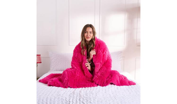 OHS Fluffy Faux Fur 8kg Weighted Blanket 150x200cm - Hot Pink