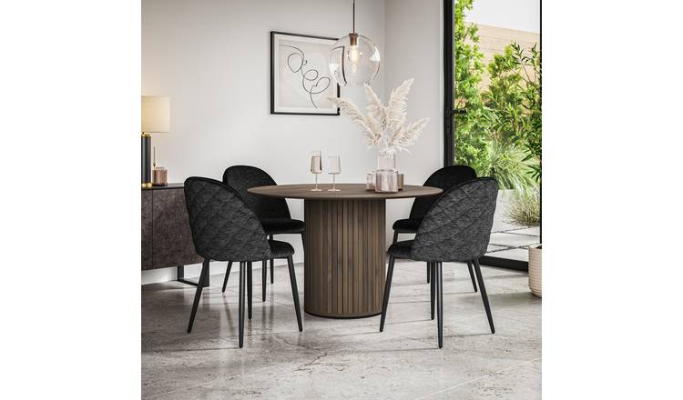 Furniture Online Arlo Raye Walnut Top w Wal Legs Dining Table & 6 Black Chairs