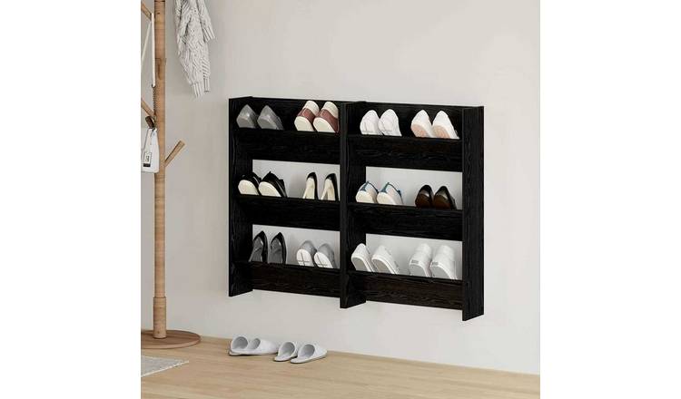 Walplus Pack of 2 Engineered Wood Shoe Cabinet - Black Oak - 60 x 18 x 90 cm