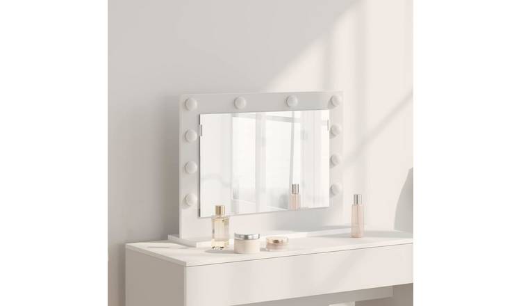 Walplus LED Rectangular Wood Vanity Mirror - White - 60 x 45 x 18 cm