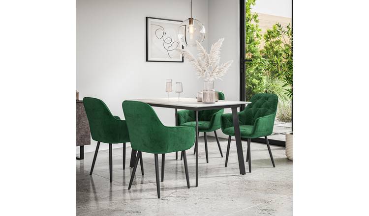 Furniture Online Haydon Anika Marble Effect Dining Table & 6 Green Chairs