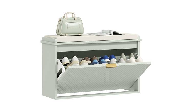 HOMCOM Shoe Bench with Padded Seat Cushion and Flip-Drawer - Green