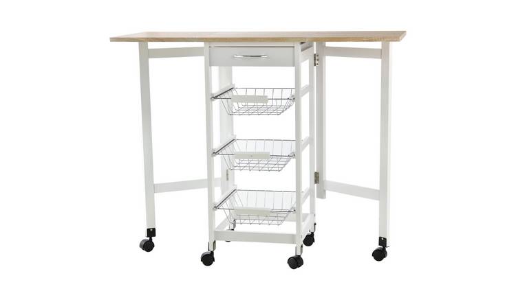 HOMCOM Mobile Kitchen Trolley with 3 Baskets Drawers - Oak and White