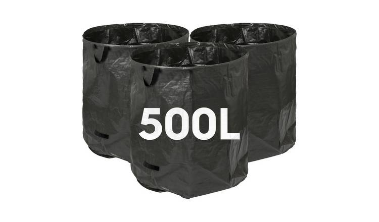 Harbour Housewares Heavy-Duty Garden Waste Bags - 500L - Black - Pack of 3