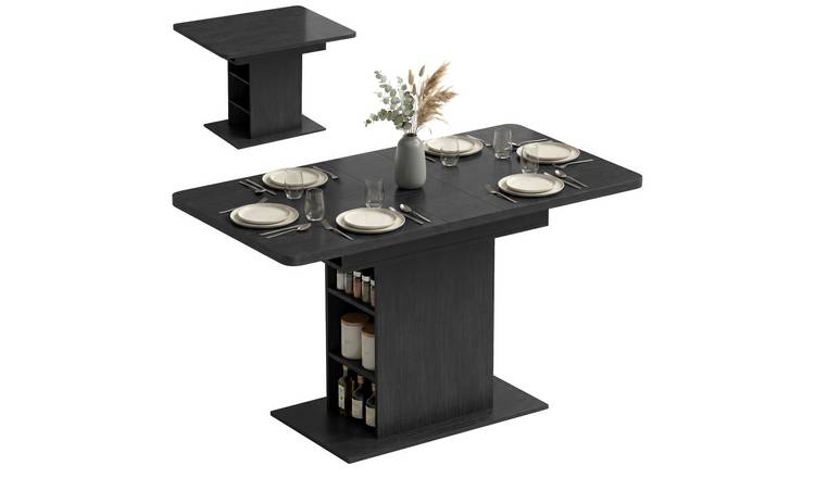 HOMCOM Extendable Dining Table with 6 Open Shelves - Black