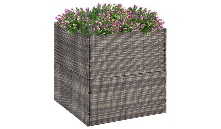Walplus Poly Rattan Garden Planter - Grey and Transparent - 80 x 80 x 80 cm