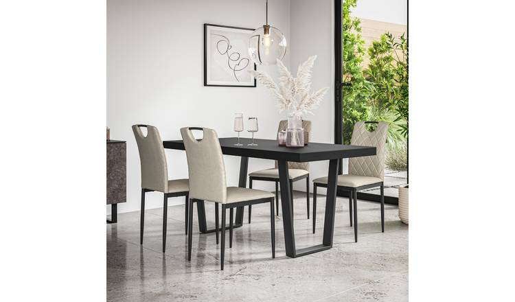Furniture Online Aria Monza Black Top Dining Table & 4 Beige Chairs