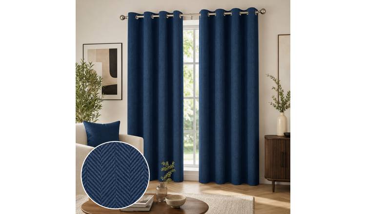 Enhanced Living Harrow Herringbone Thermal Curtains - 168 x 229cm - Navy