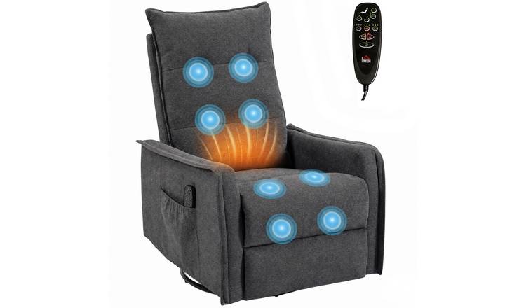 HOMCOM Swivel Massage Recliner Armchair with Side Pockets - Dark Grey