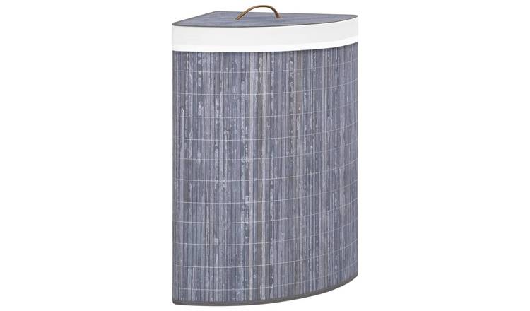 Walplus 60L Bamboo Corner Laundry Basket - Grey - 52.3 x 37 x 65 cm
