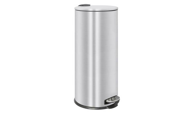 Harbour Housewares Round Stainless Steel Kitchen Pedal Bin - 30L - Brushed