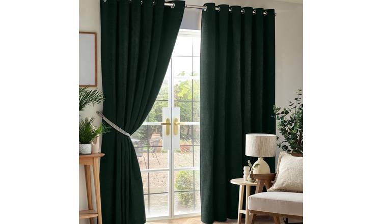 Luxury Living Chenille Blackout Eyelet Curtains 117cm x 229cm - Green