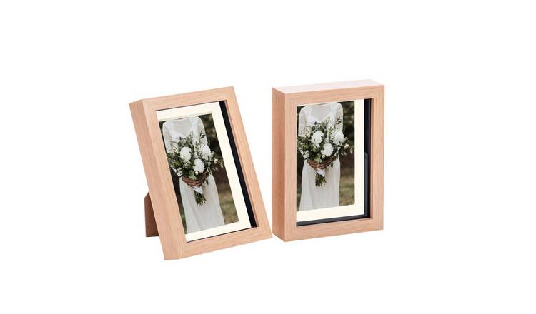 Nicola Spring 3D Box Photo Frames - 5 x 7" with Mount - Set of 2 - Light Wood
