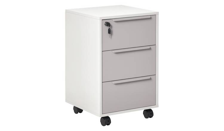 HOMCOM 3 Drawer Filing Cabinet for Home Office Drawer Lockable - White and Grey