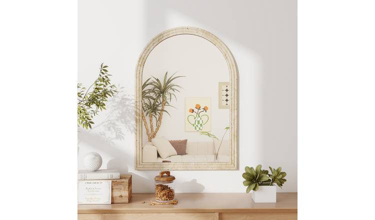 HOMCOM Grooved Edge Wall Mounted Mirror - Beige