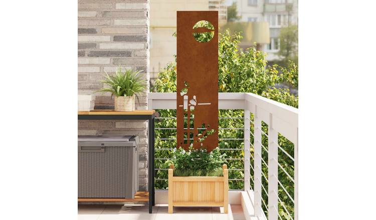 Walplus Sunset Design Steel Garden Privacy Screen - Rusty - 32 x 1.7 x 140 cm