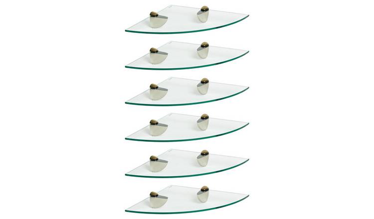 Harbour Housewares Floating Glass Bathroom Corner Shelves - Gold - Set of 6